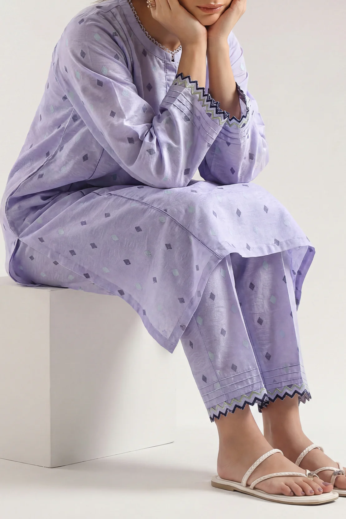Embroidered Cotton Jacquard Stitched 2 Piece (Shirt/Trouser) - Image 2