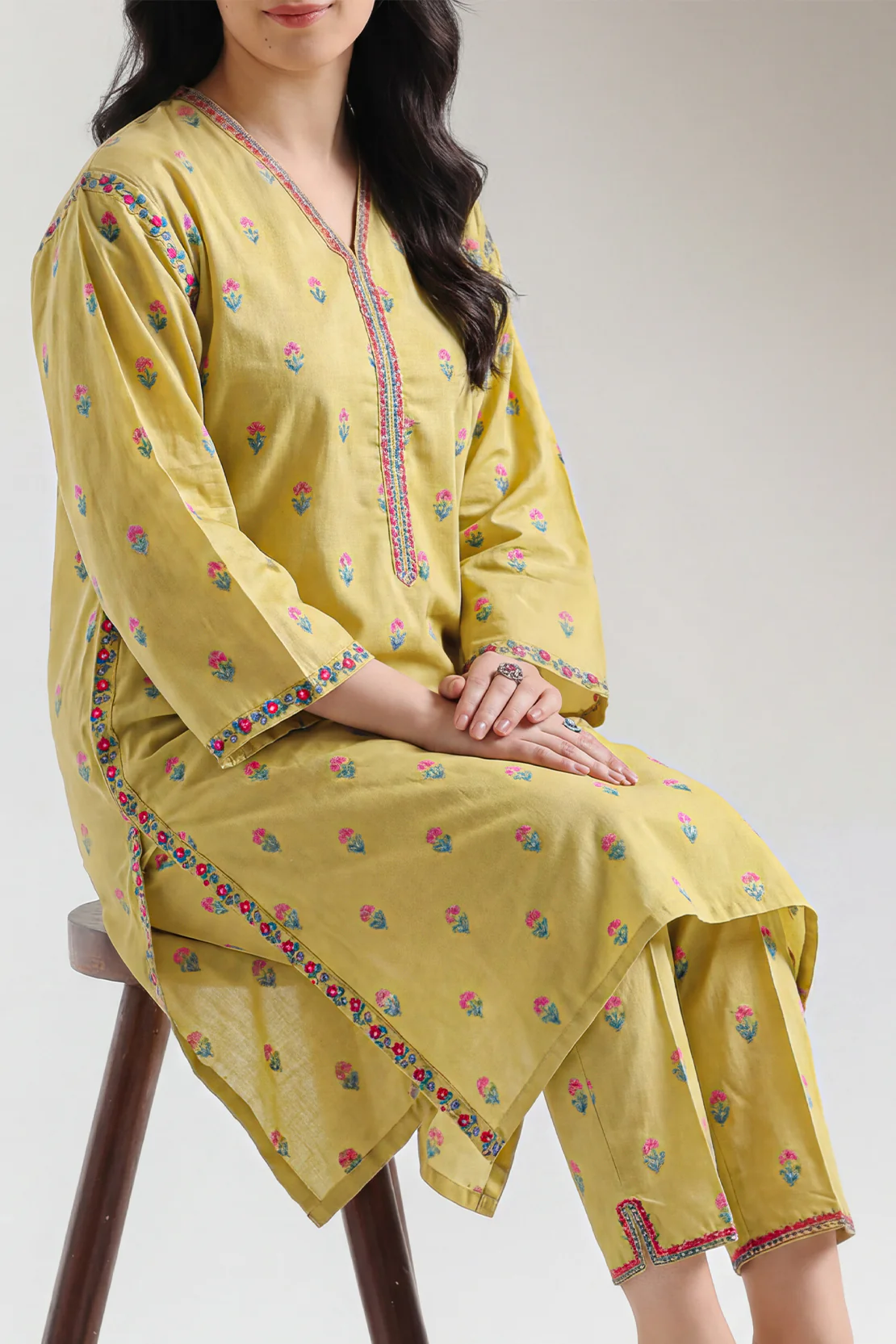 Embroidered Cotton Jacquard Stitched 2 Piece (Shirt/Trouser)