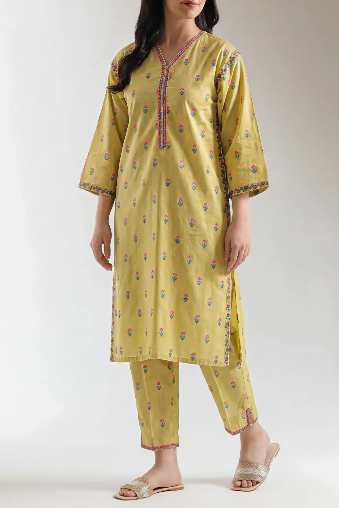 Embroidered Cotton Jacquard Stitched 2 Piece (Shirt/Trouser) - Image 2