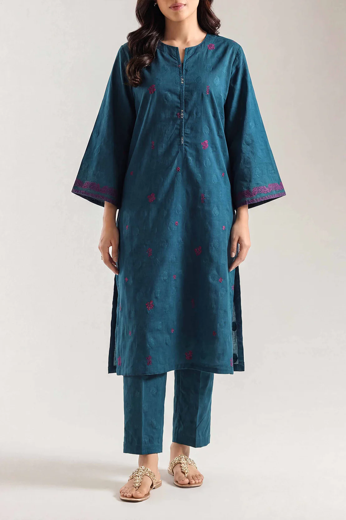 Embroidered Cotton Jacquard Stitched 2 Piece (Shirt/Trouser) - Image 2