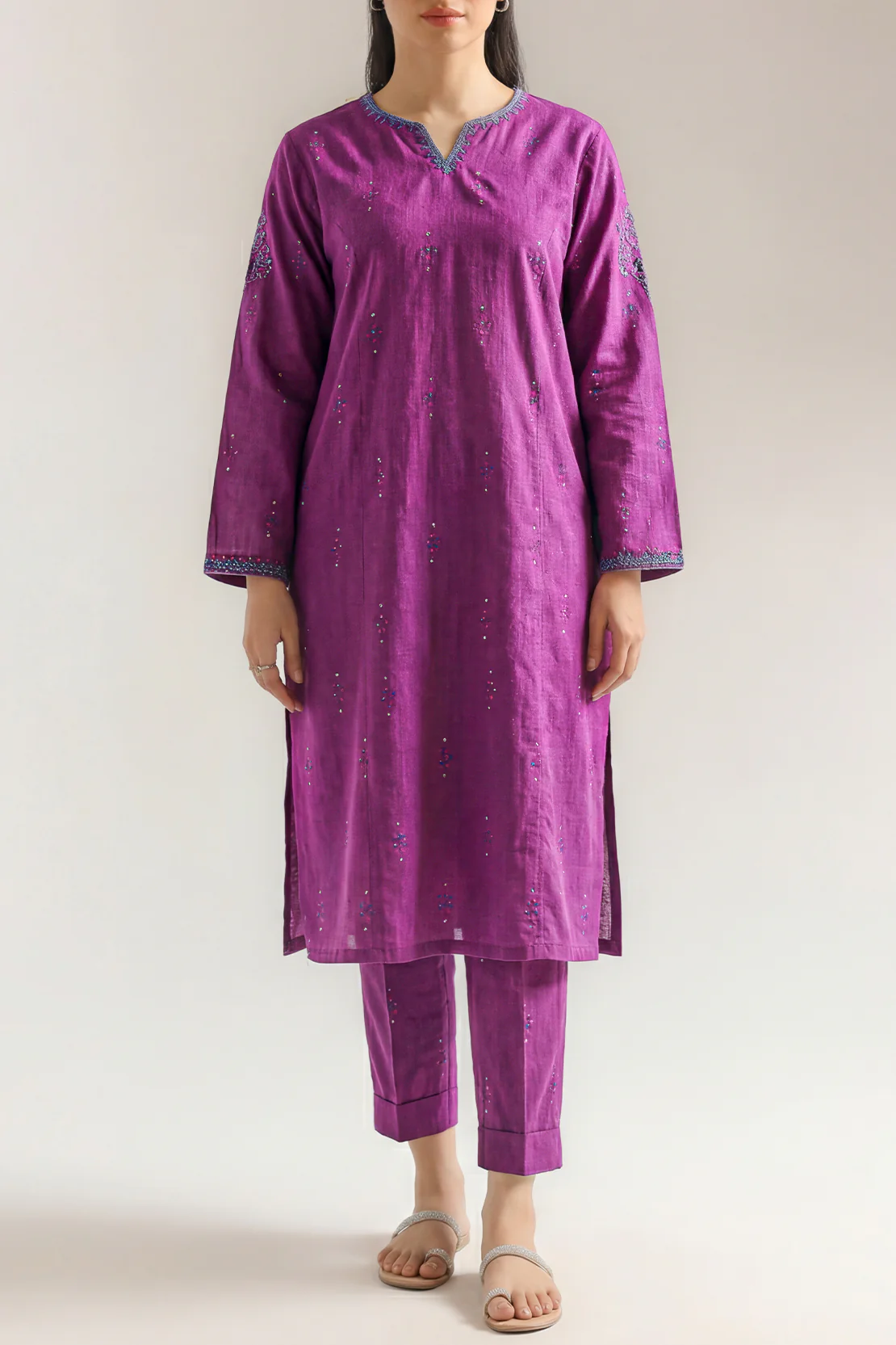 Embroidered Cotton Jacquard Stitched 2 Piece