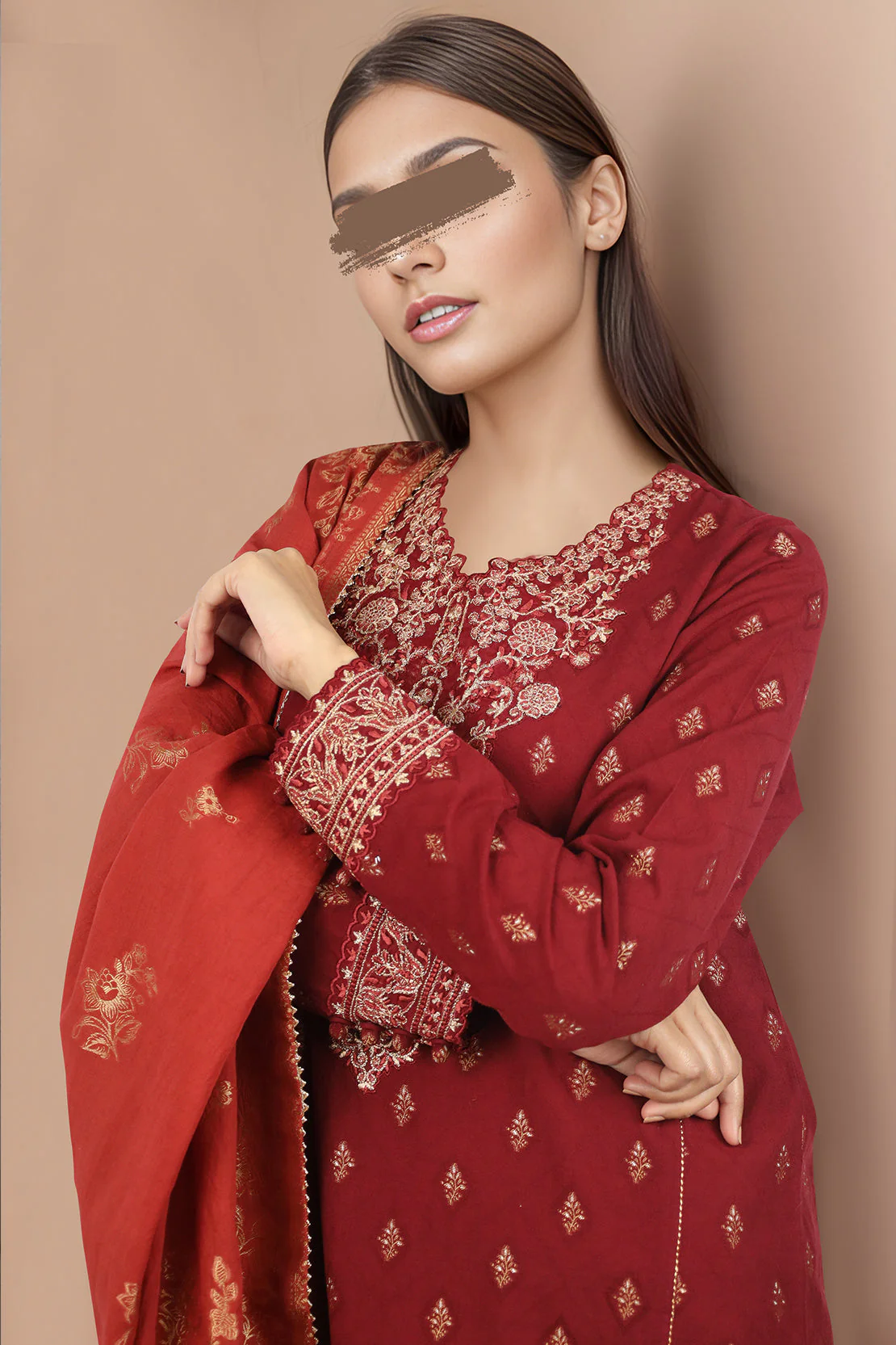 Embroidered Cotton Jacquard Stitched 3 Piece - Image 3