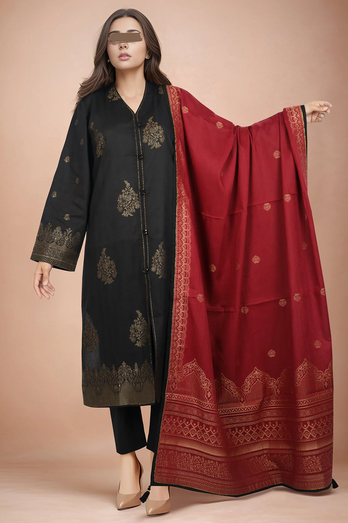 Embroidered Cotton Jacquard Stitched 3 Piece - Image 2