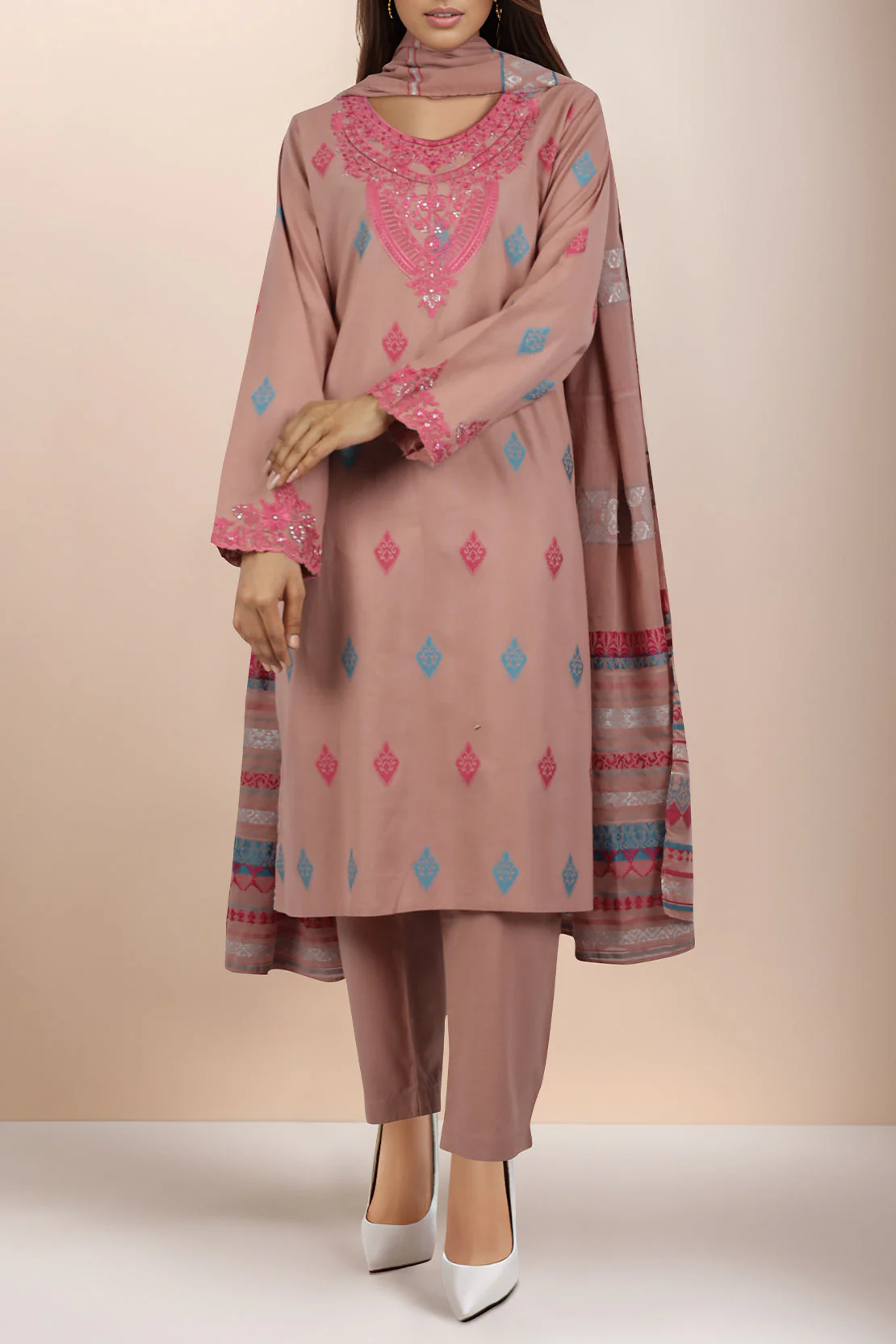 Embroidered Cotton Jacquard Stitched 3 Piece - Image 2