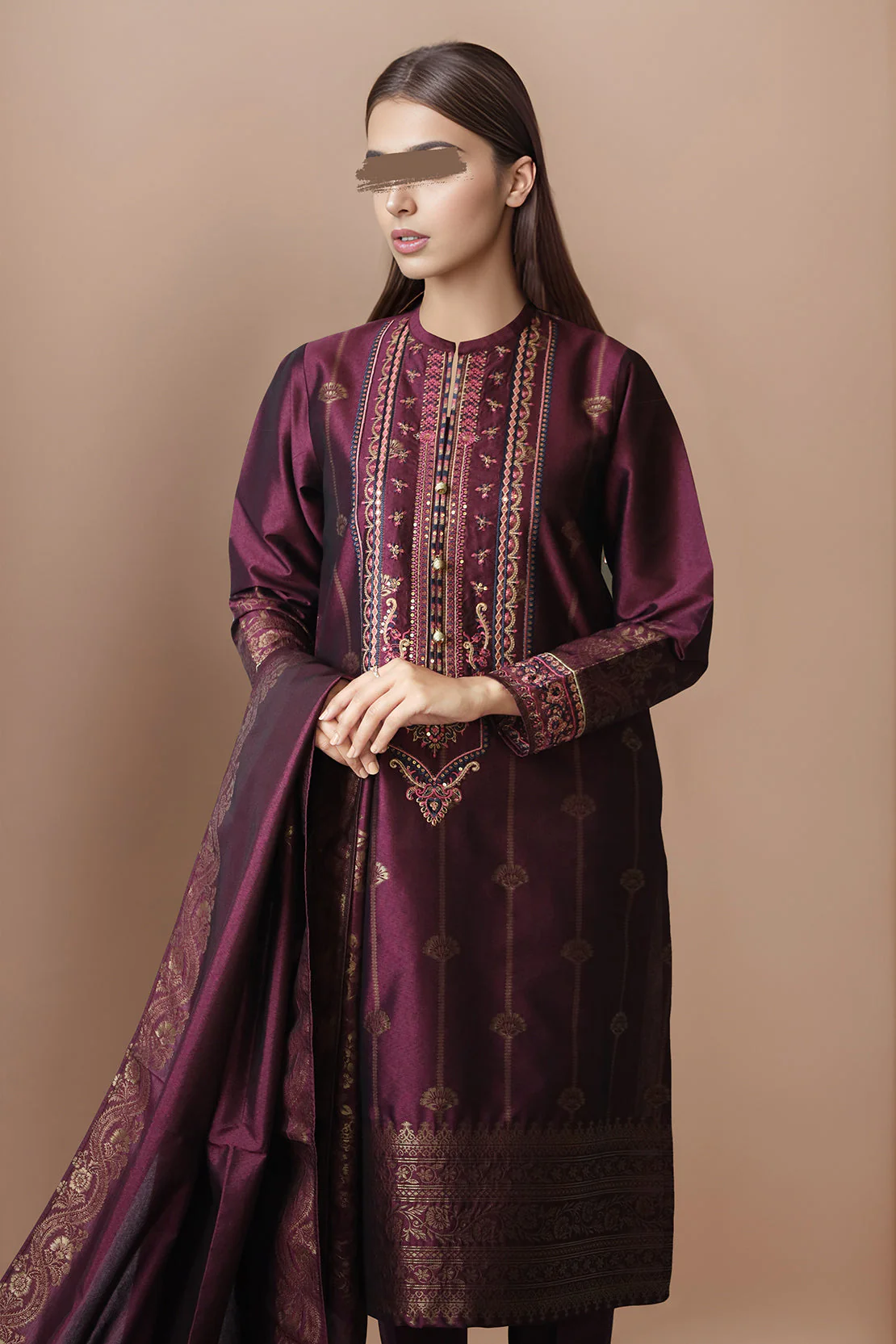Embroidered Cotton Jacquard Stitched 3 Piece - Image 2