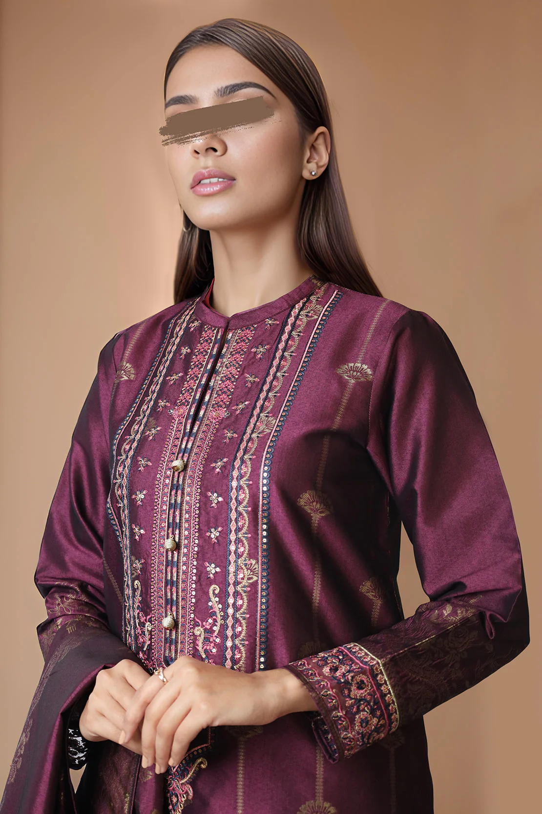 Embroidered Cotton Jacquard Stitched 3 Piece - Image 3