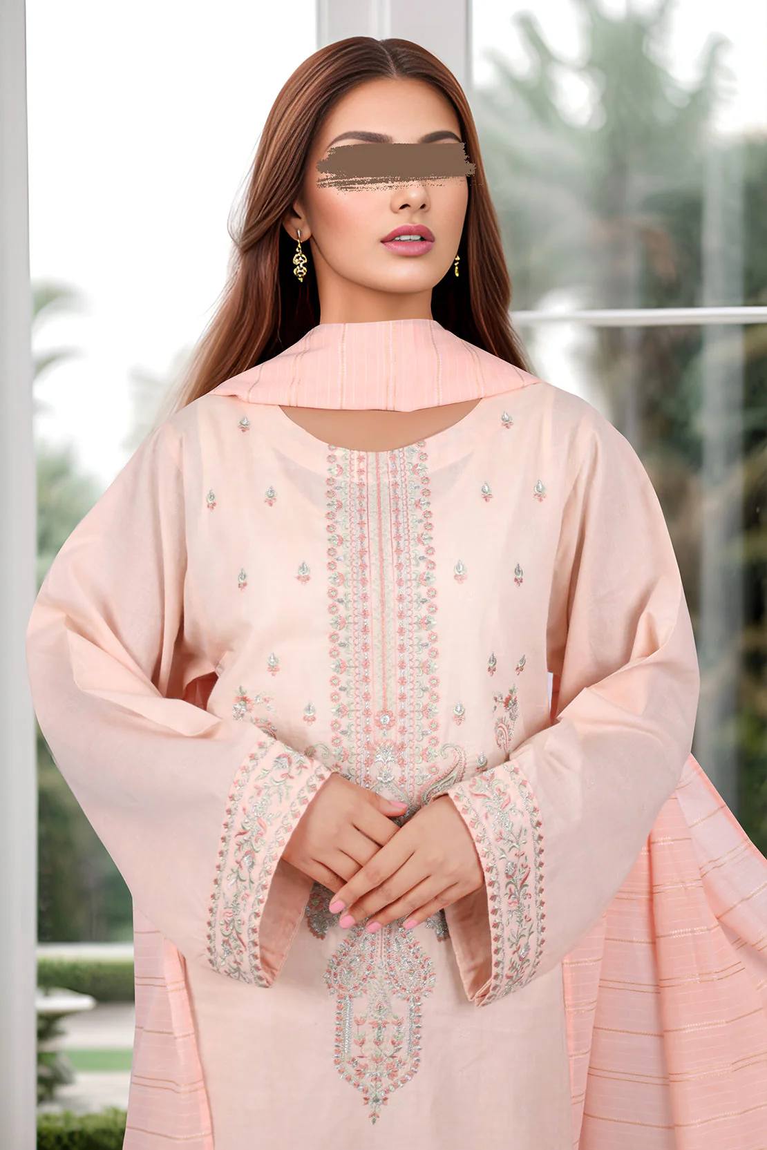 Embroidered Cotton Jacquard Stitched 3 Piece - Image 2