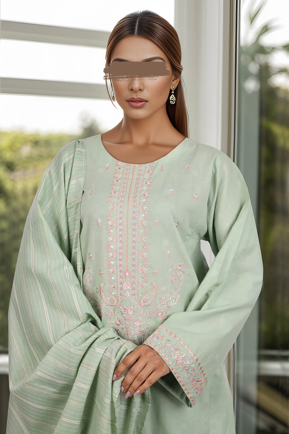 Embroidered Cotton Jacquard Stitched 3 Piece - Image 2