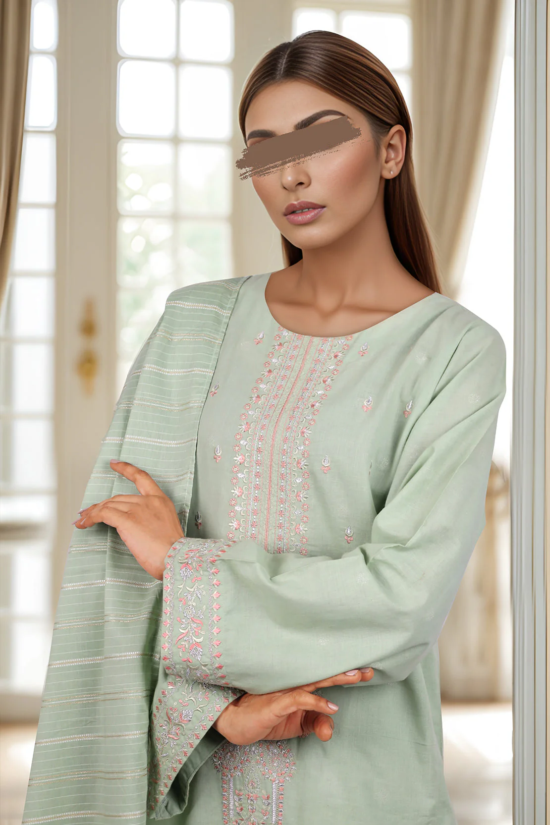 Embroidered Cotton Jacquard Stitched 3 Piece - Image 3