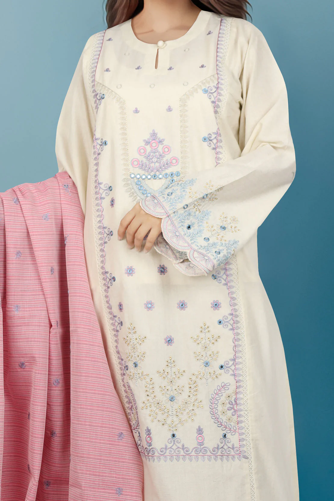 Embroidered Cotton Jacquard Stitched 3 Piece
