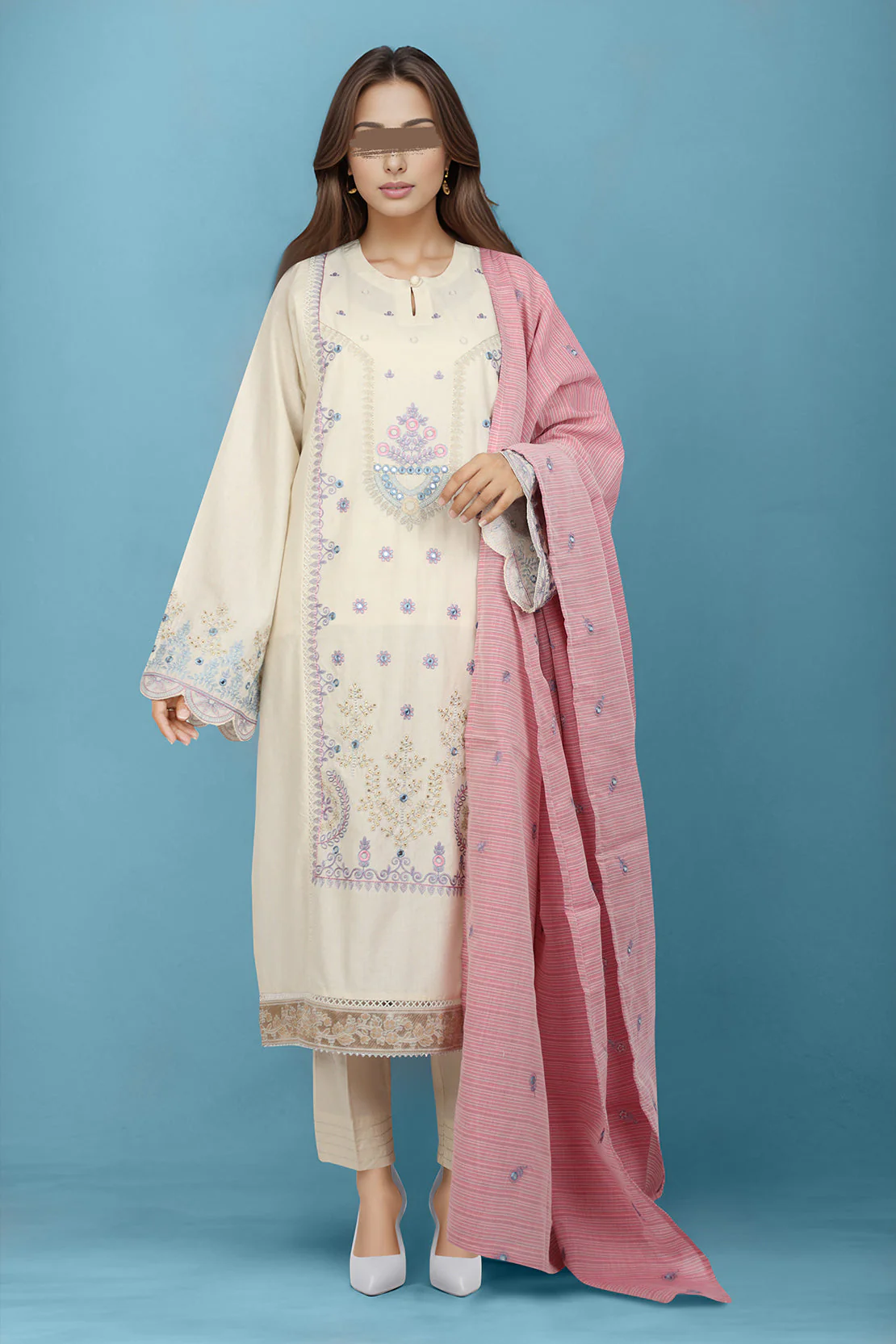 Embroidered Cotton Jacquard Stitched 3 Piece - Image 2