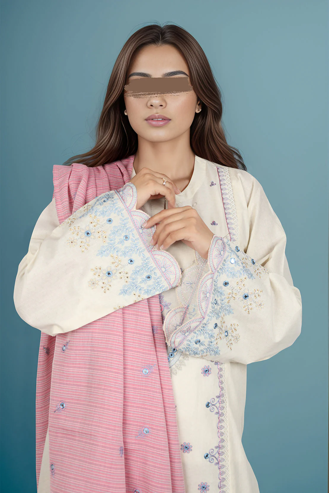 Embroidered Cotton Jacquard Stitched 3 Piece - Image 4