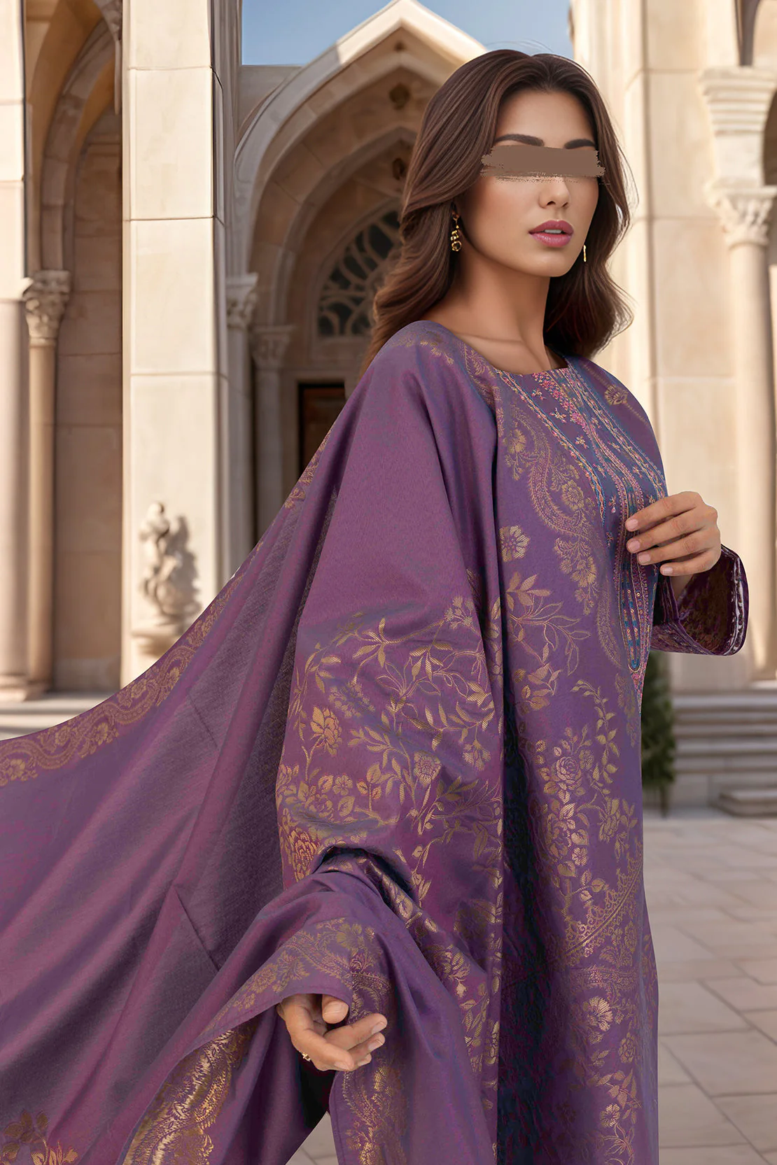 Embroidered Cotton Jacquard Stitched 3 Piece - Image 3