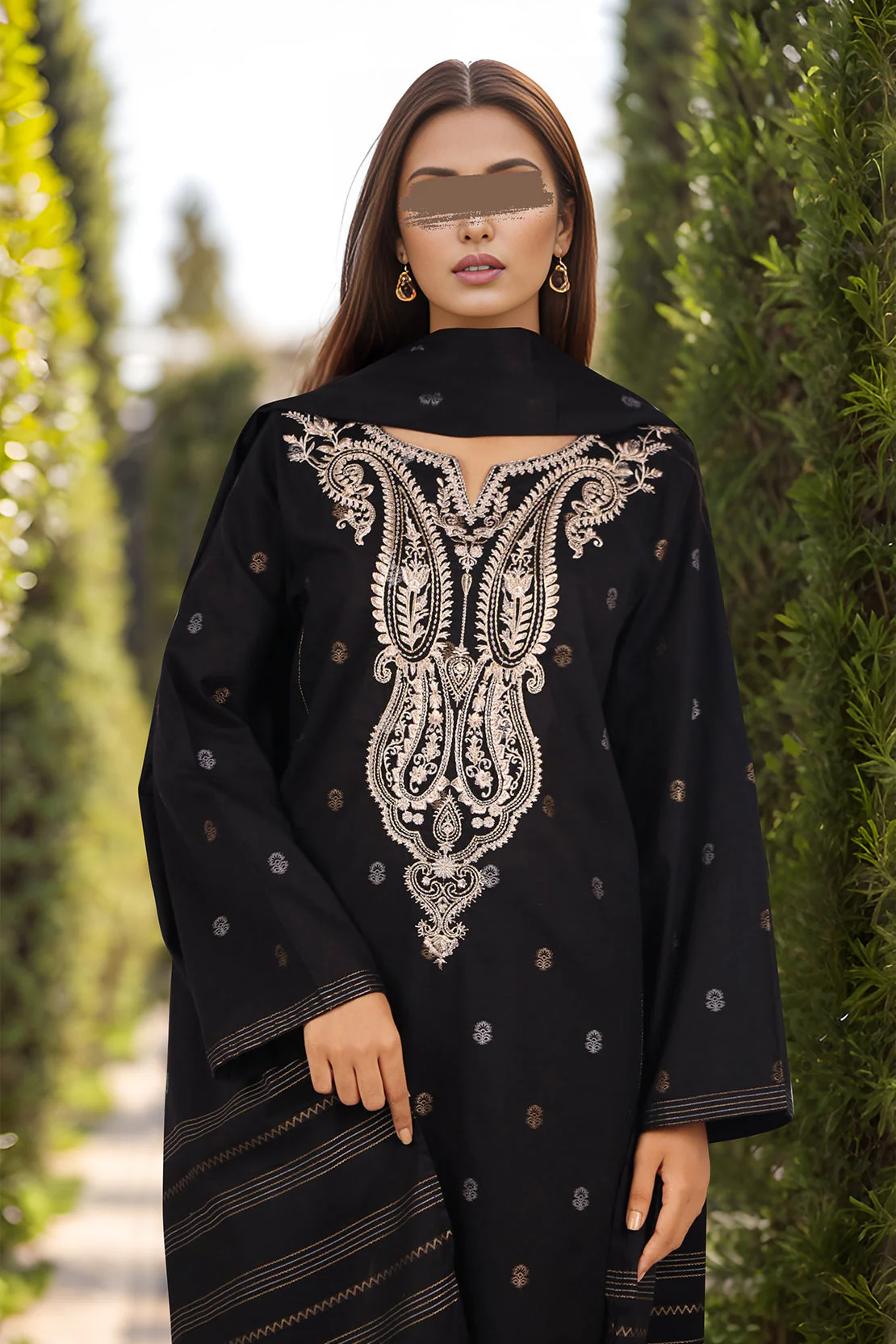 Embroidered Cotton Jacquard Stitched 3 Piece - Image 3