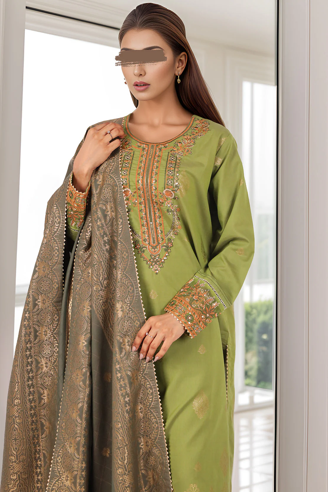 Embroidered Cotton Jacquard Stitched 3 Piece - Image 2