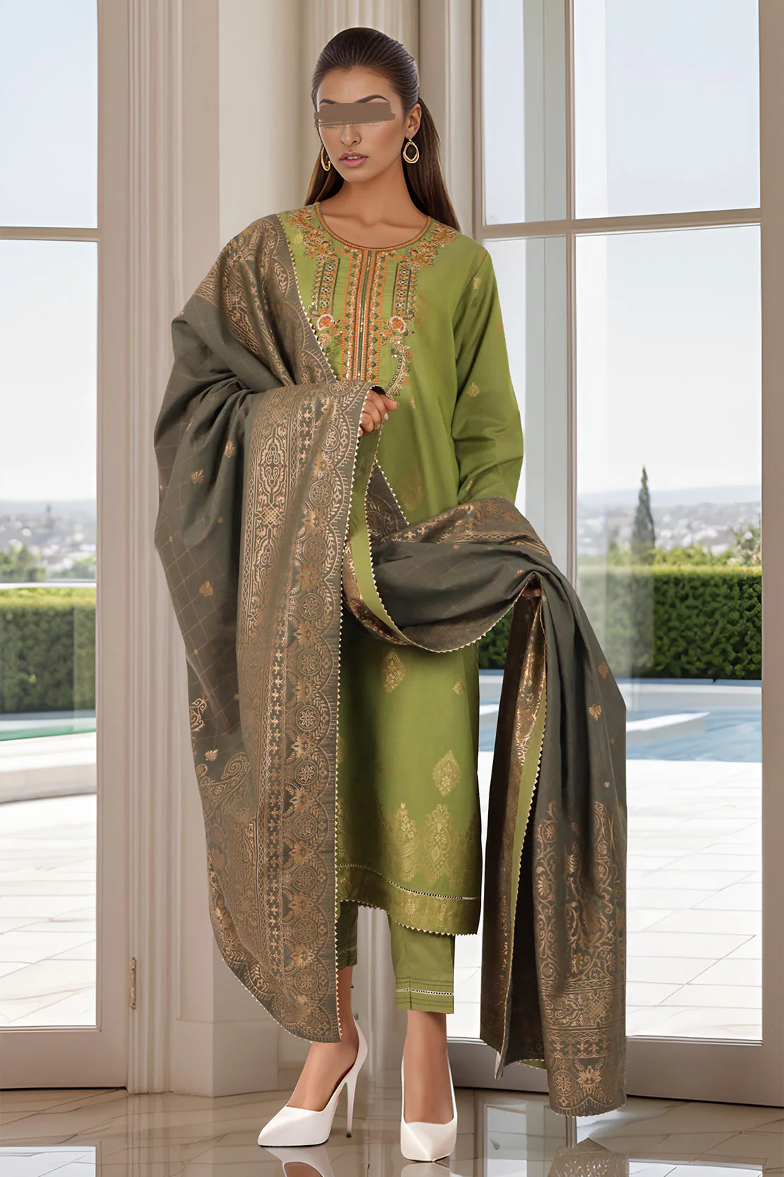 Embroidered Cotton Jacquard Stitched 3 Piece - Image 3