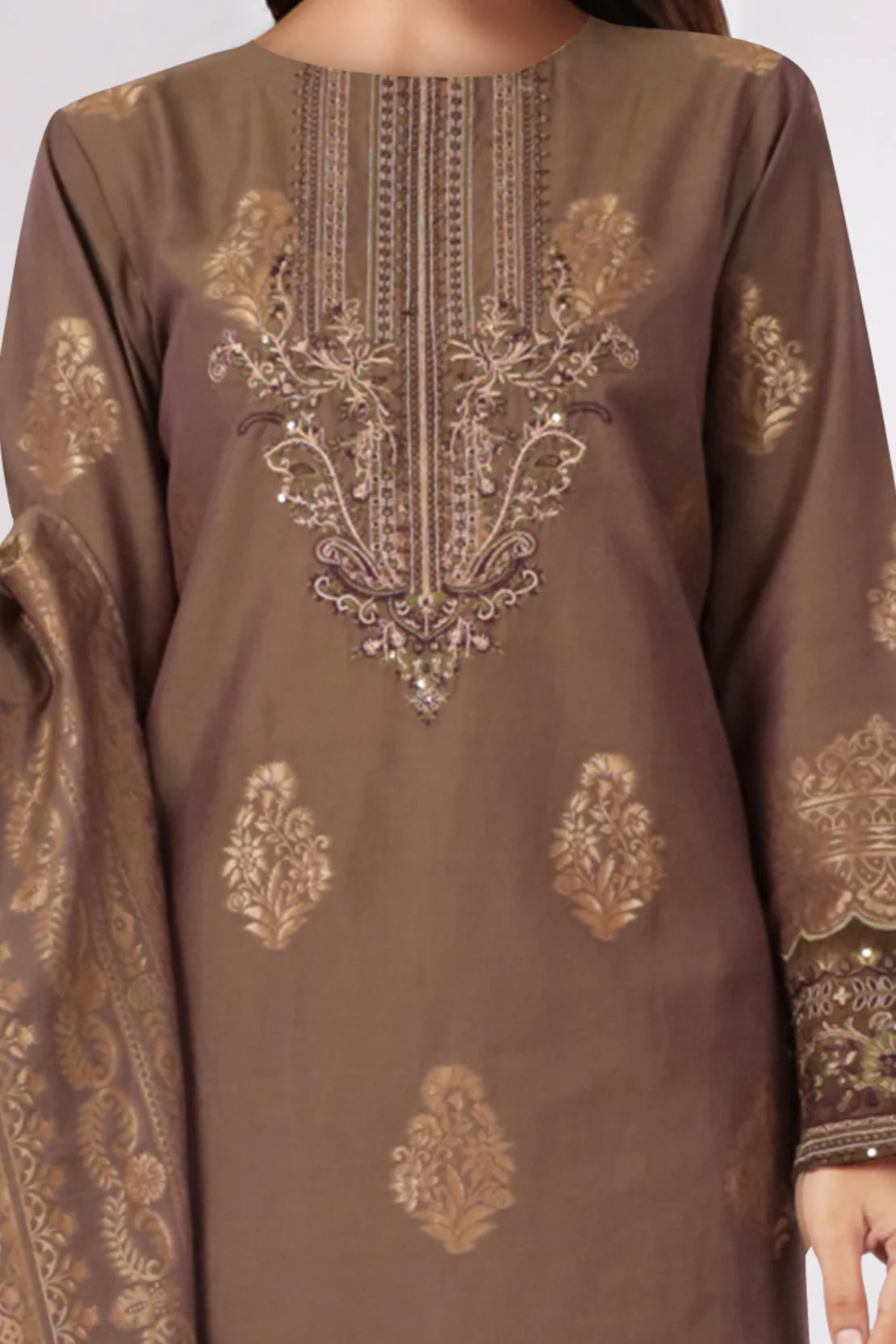 Embroidered Cotton Jacquard Stitched 3 Piece