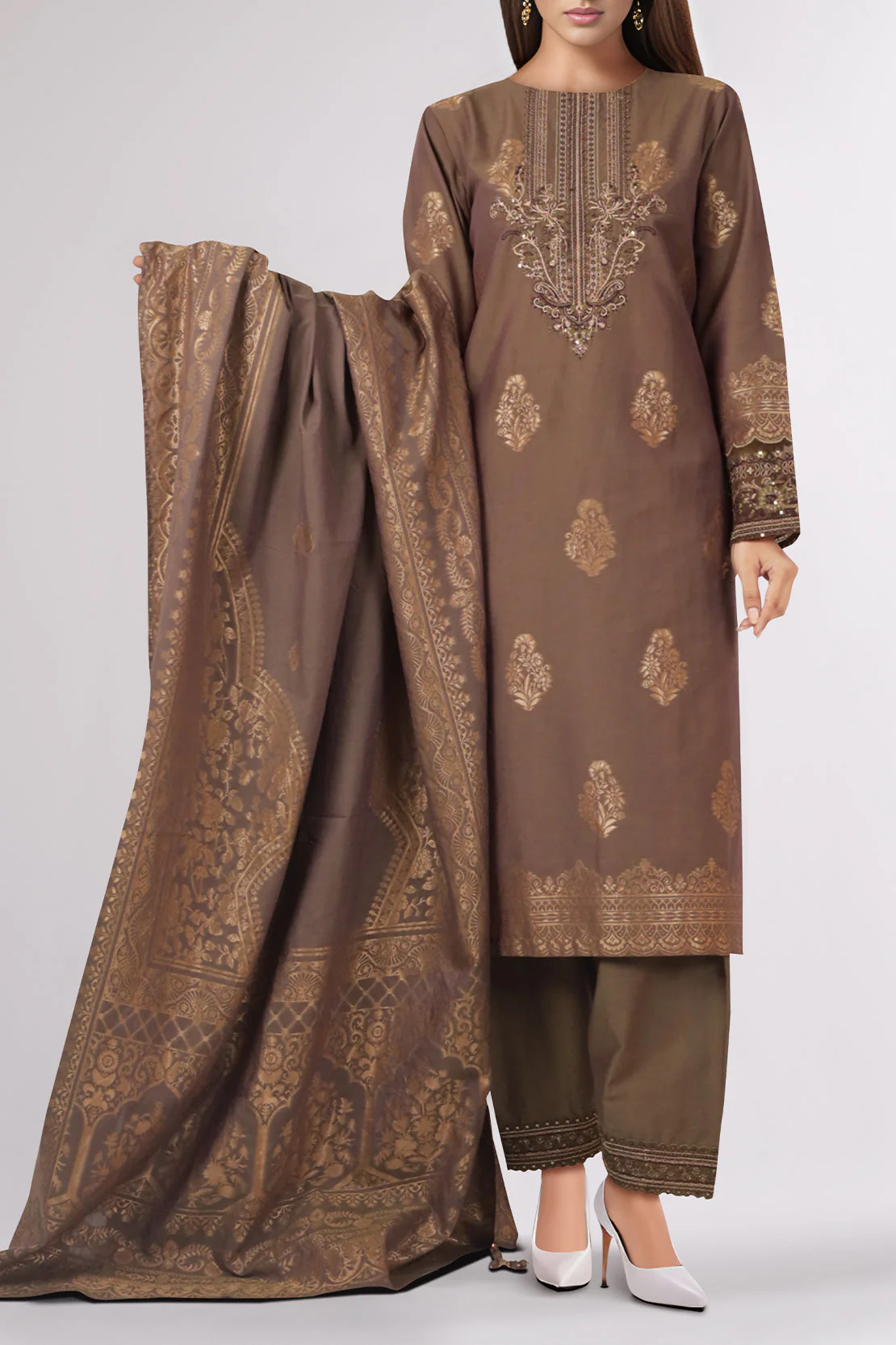 Embroidered Cotton Jacquard Stitched 3 Piece - Image 2