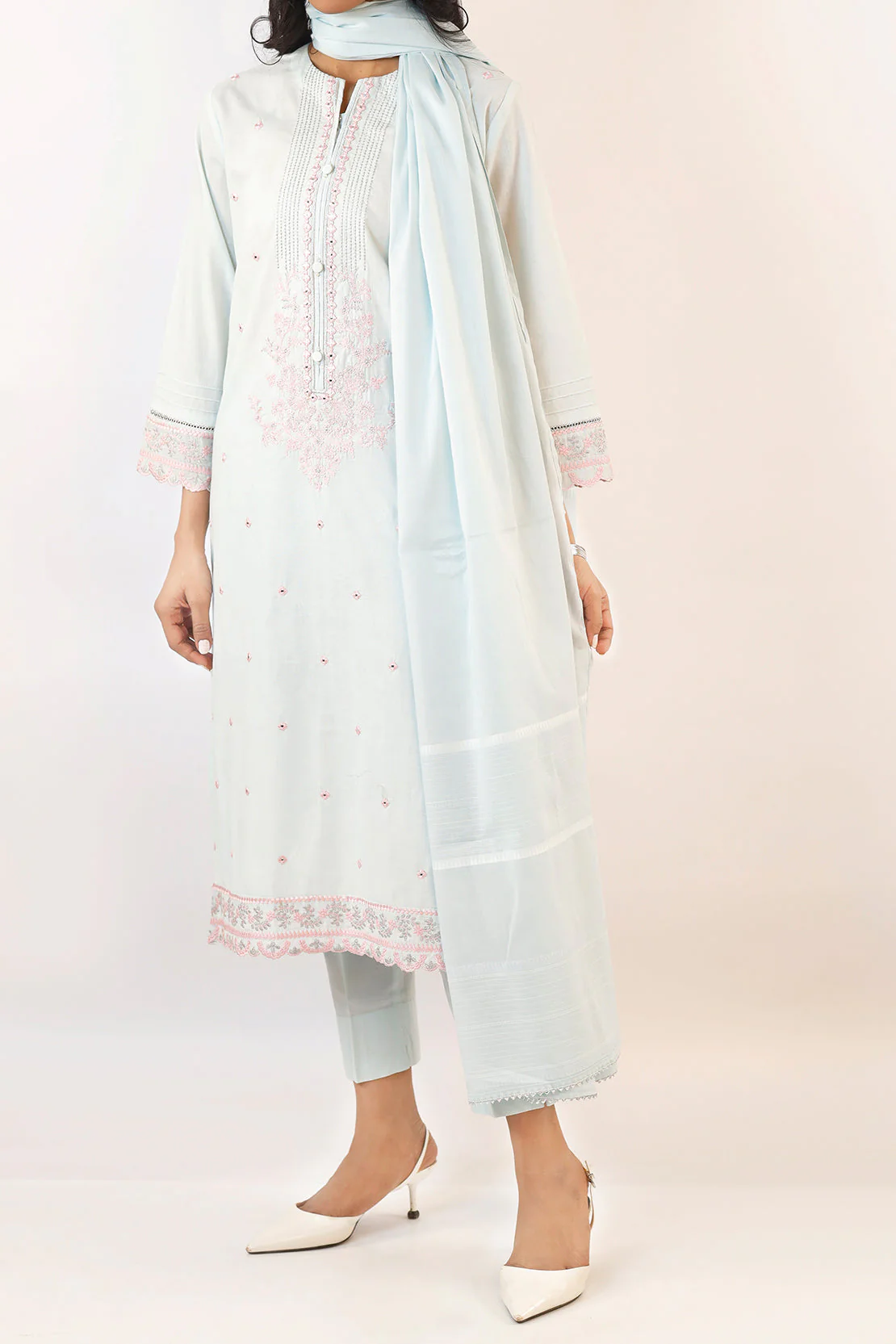 Embroidered Cotton Jacquard Stitched 3 Piece - Image 2