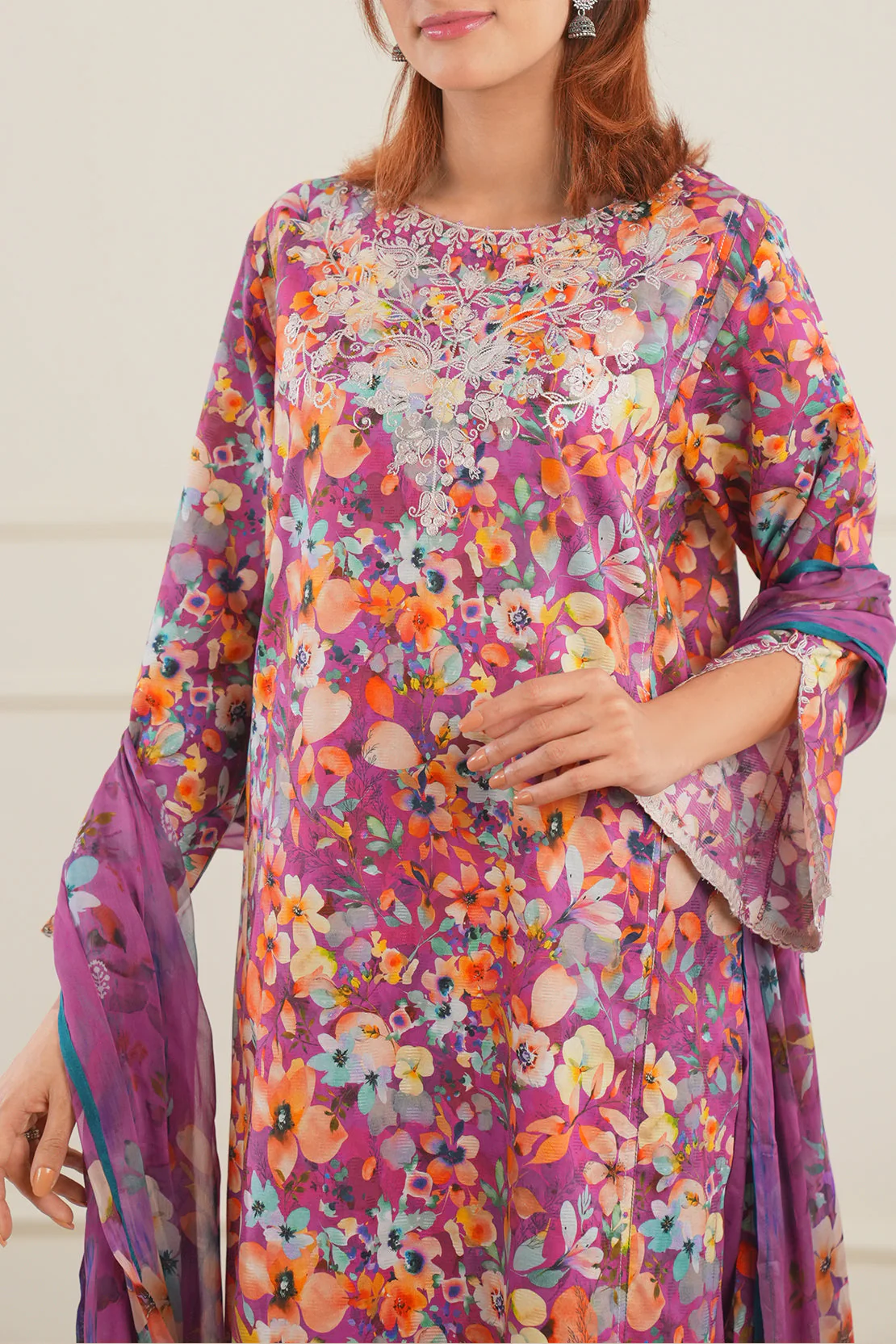 Embroidered Cotton Jacquard Stitched 3 Piece