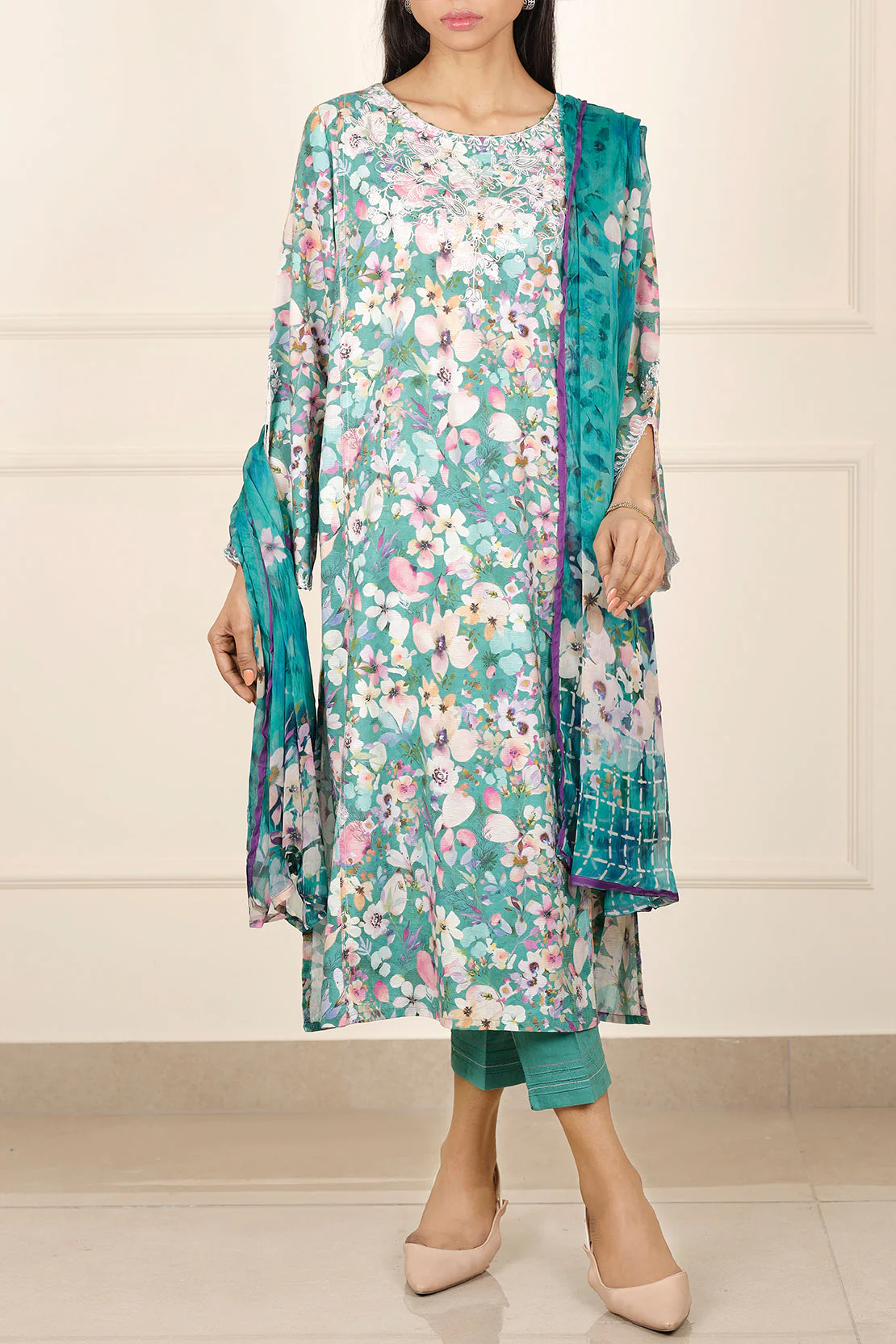 Embroidered Cotton Jacquard Stitched 3 Piece - Image 2