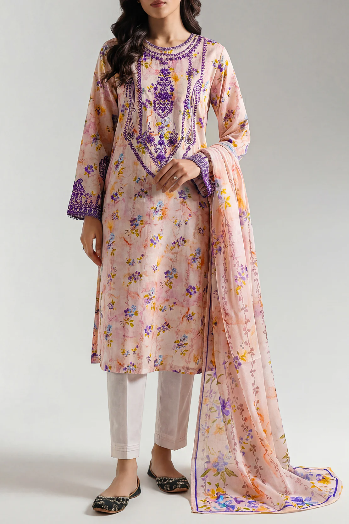 Embroidered Cotton Jacquard Stitched 3 Piece