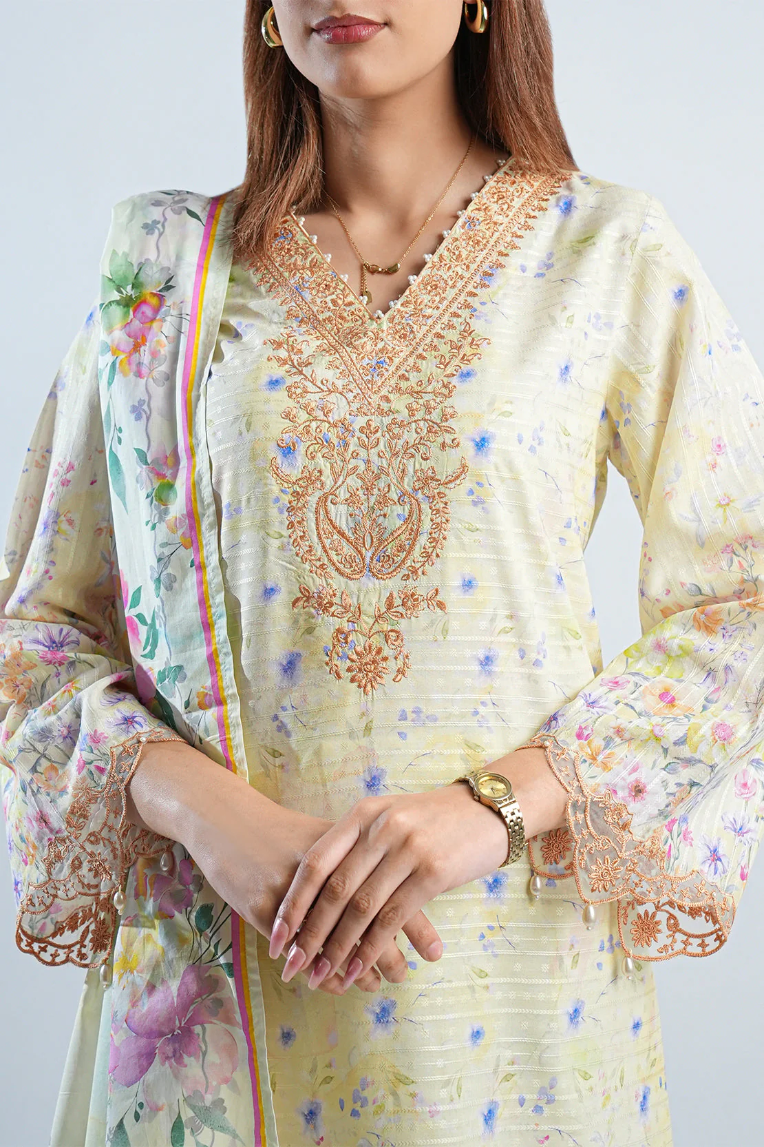 Embroidered Cotton Jacquard Stitched 3 Piece - Image 3
