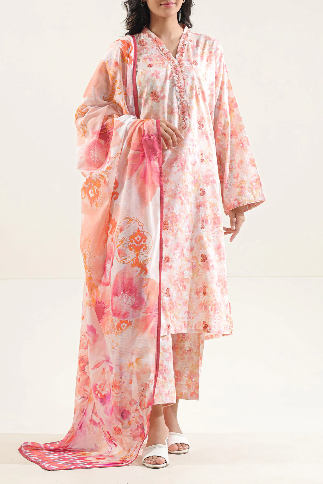 Embroidered Cotton Jacquard Stitched 3 Piece