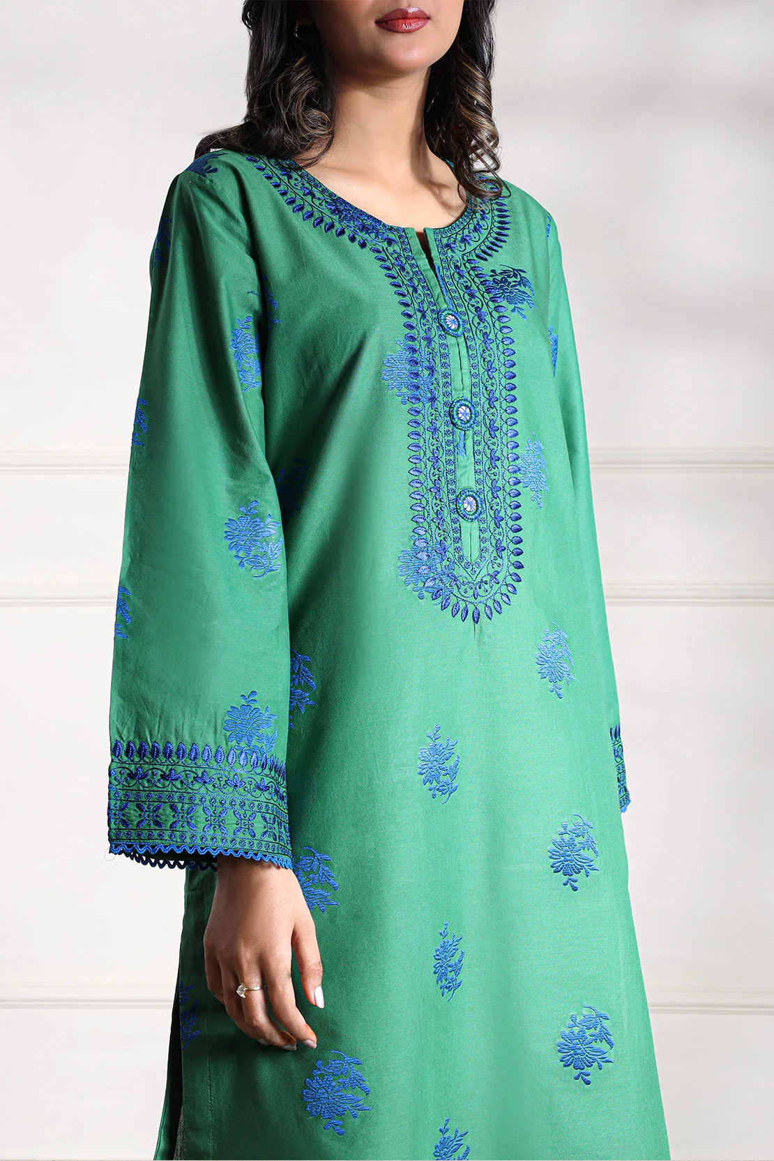 Embroidered Cotton Jacquard Stitched Shirt - Image 6