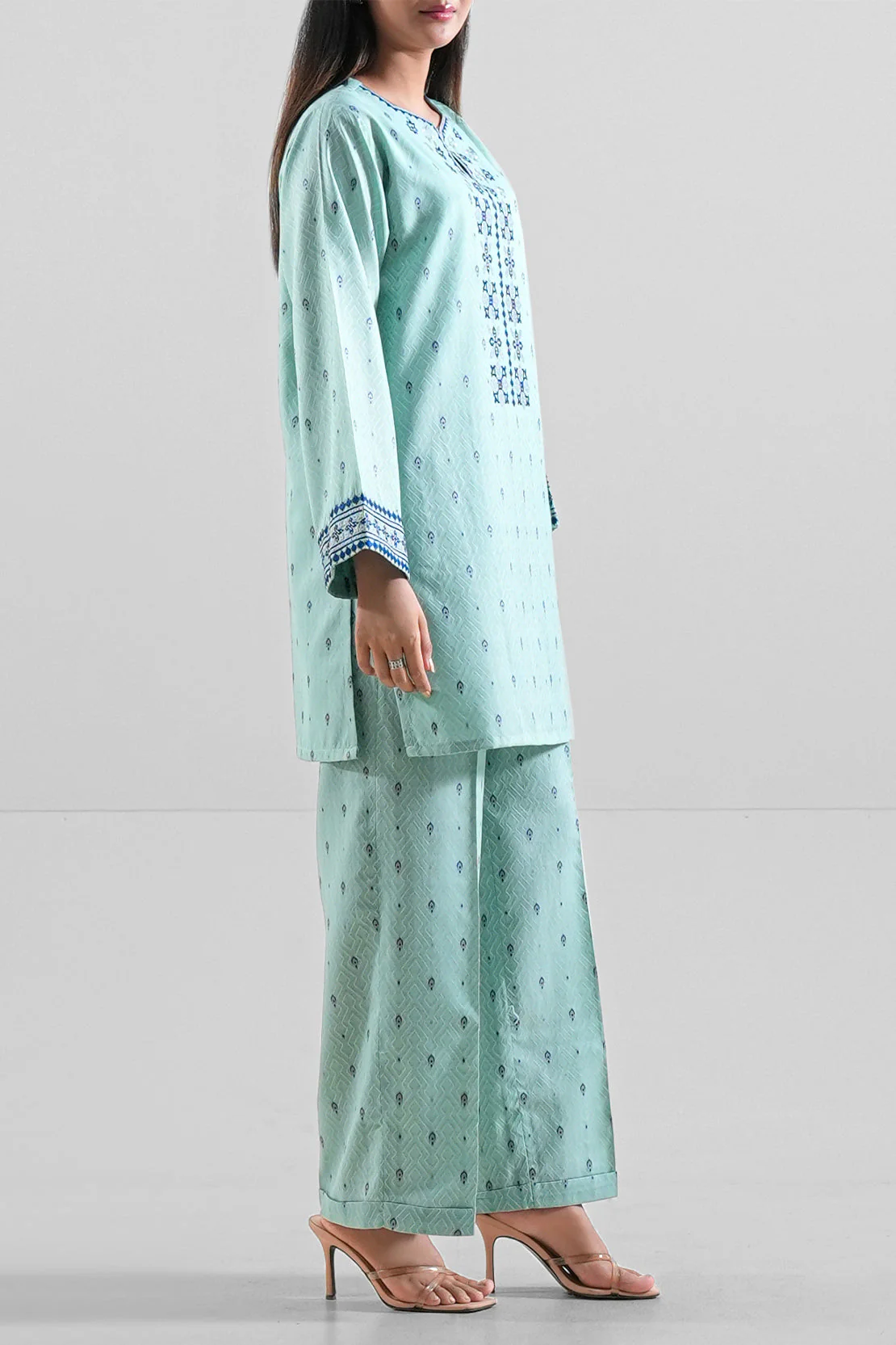 Embroidered Cotton Jacquard Stitched Shirt - Image 2