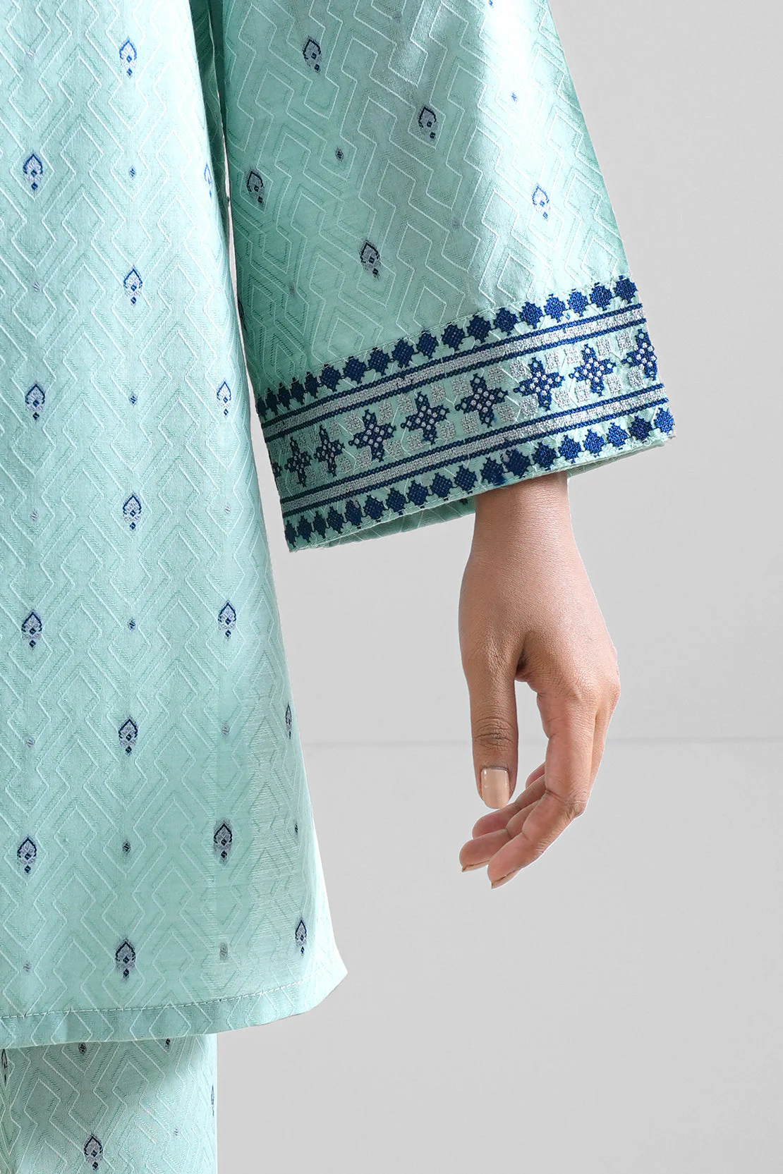Embroidered Cotton Jacquard Stitched Shirt - Image 6