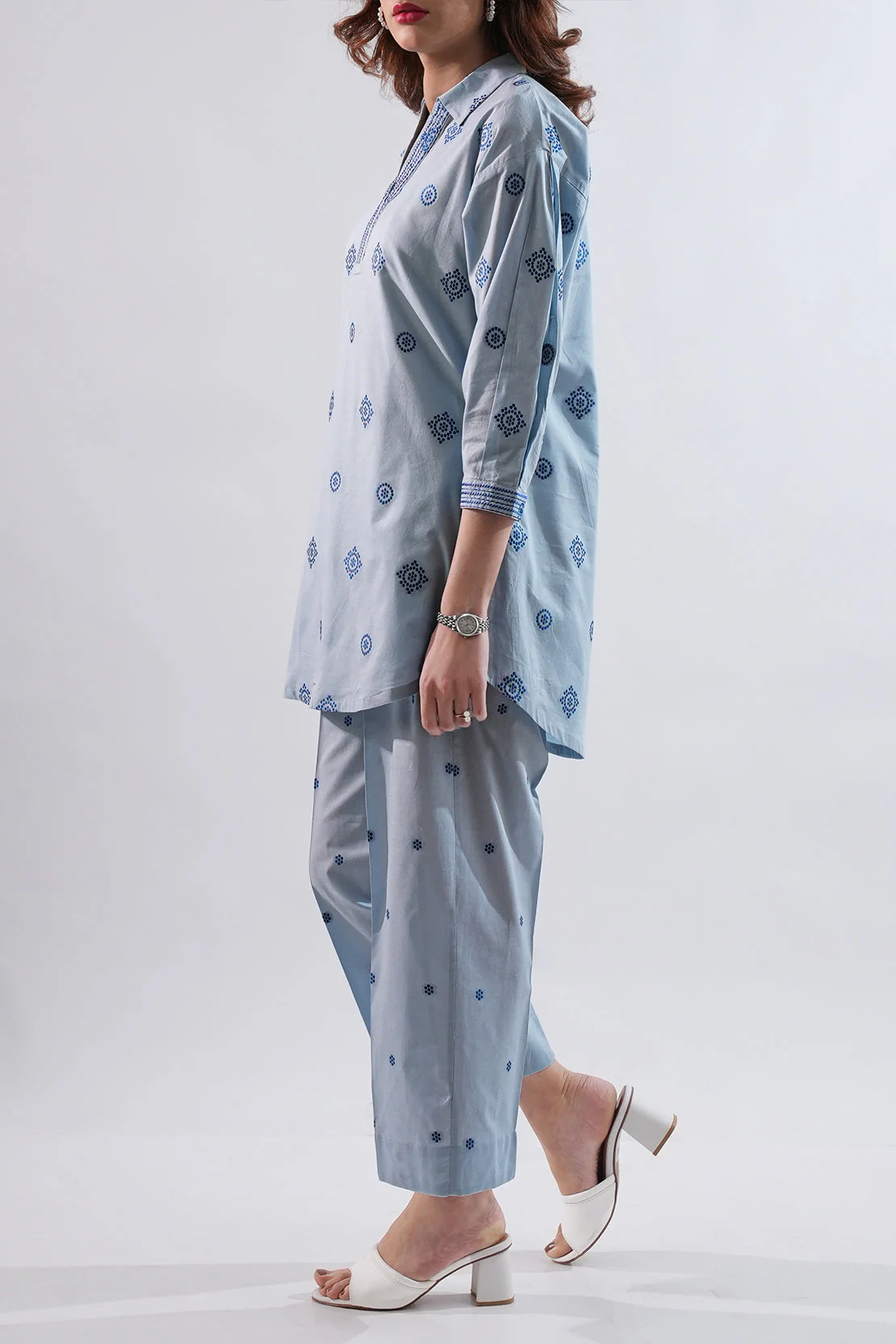 Embroidered Cotton Jacquard Stitched Shirt - Image 2