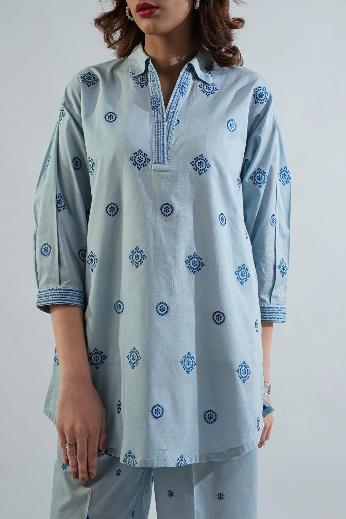 Embroidered Cotton Jacquard Stitched Shirt - Image 4