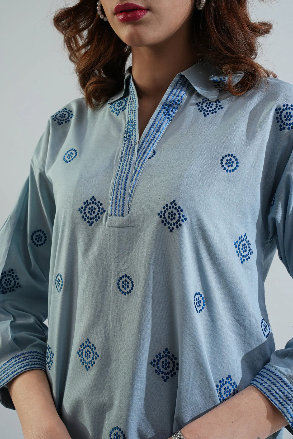 Embroidered Cotton Jacquard Stitched Shirt - Image 5
