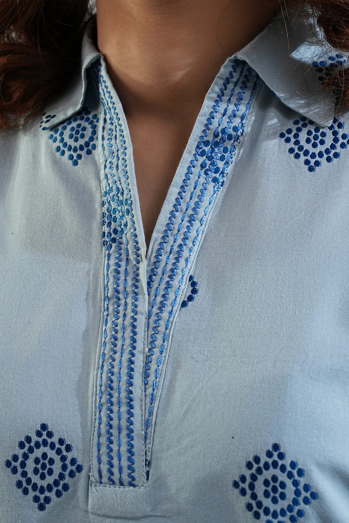 Embroidered Cotton Jacquard Stitched Shirt - Image 6