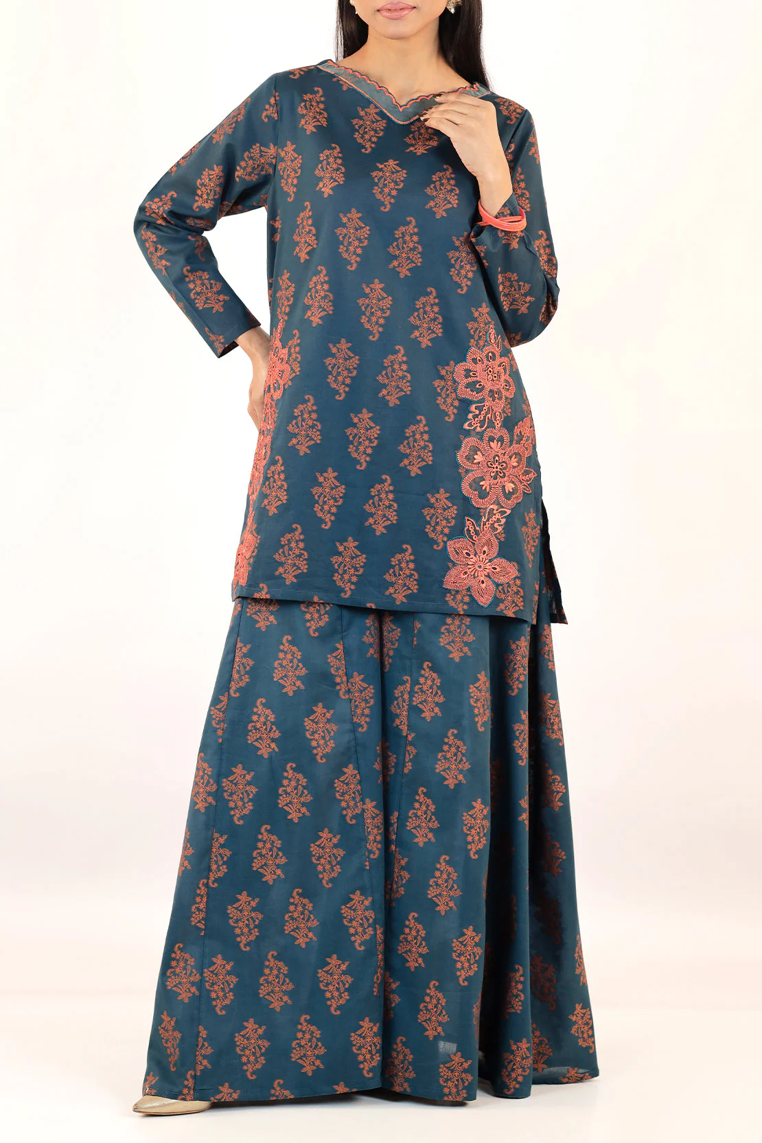 Embroidered Cotton Jacquard Stitched Shirt - Image 2