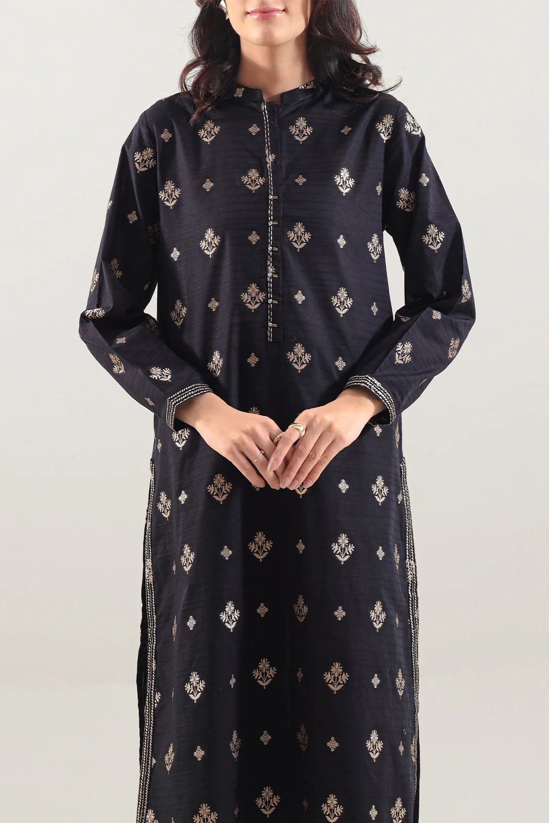 Embroidered Cotton Jacquard Stitched Shirt - Image 2