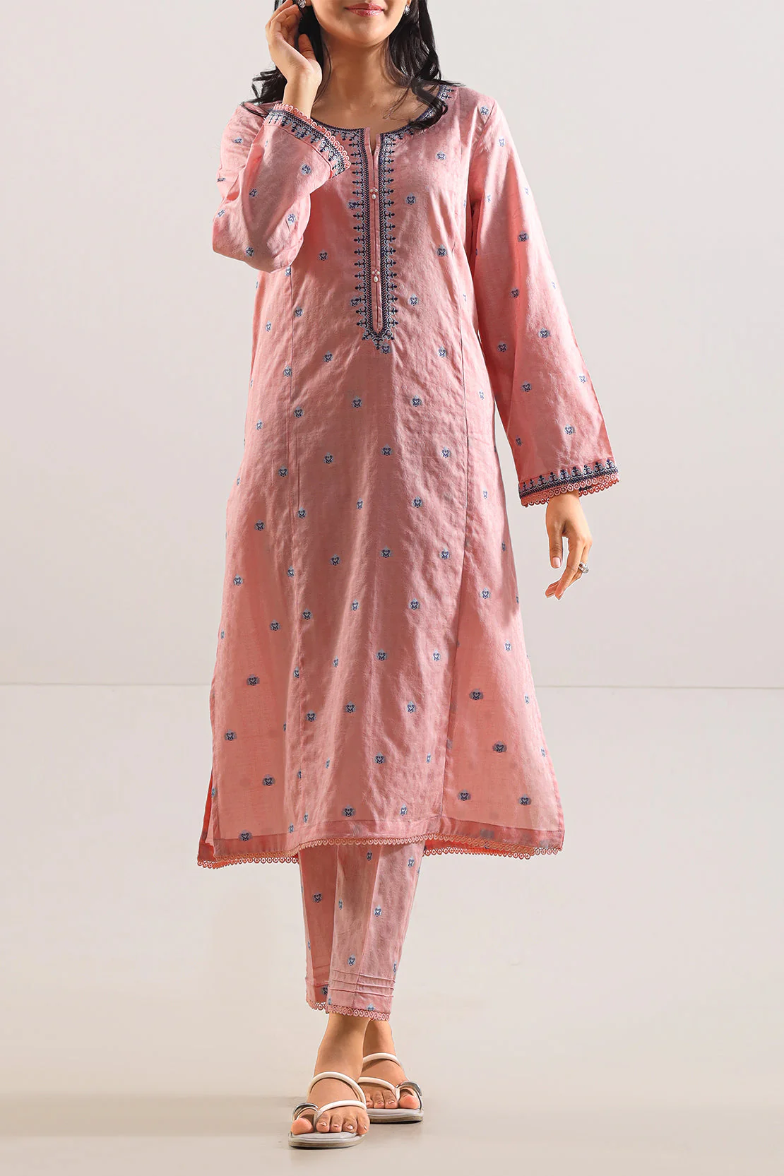 Embroidered Cotton Jacquard Stitched Shirt - Image 4