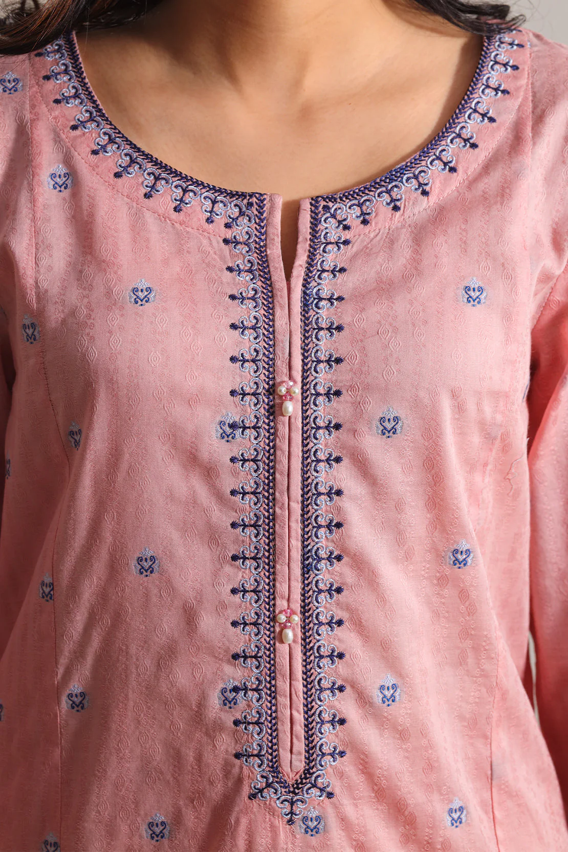 Embroidered Cotton Jacquard Stitched Shirt - Image 5