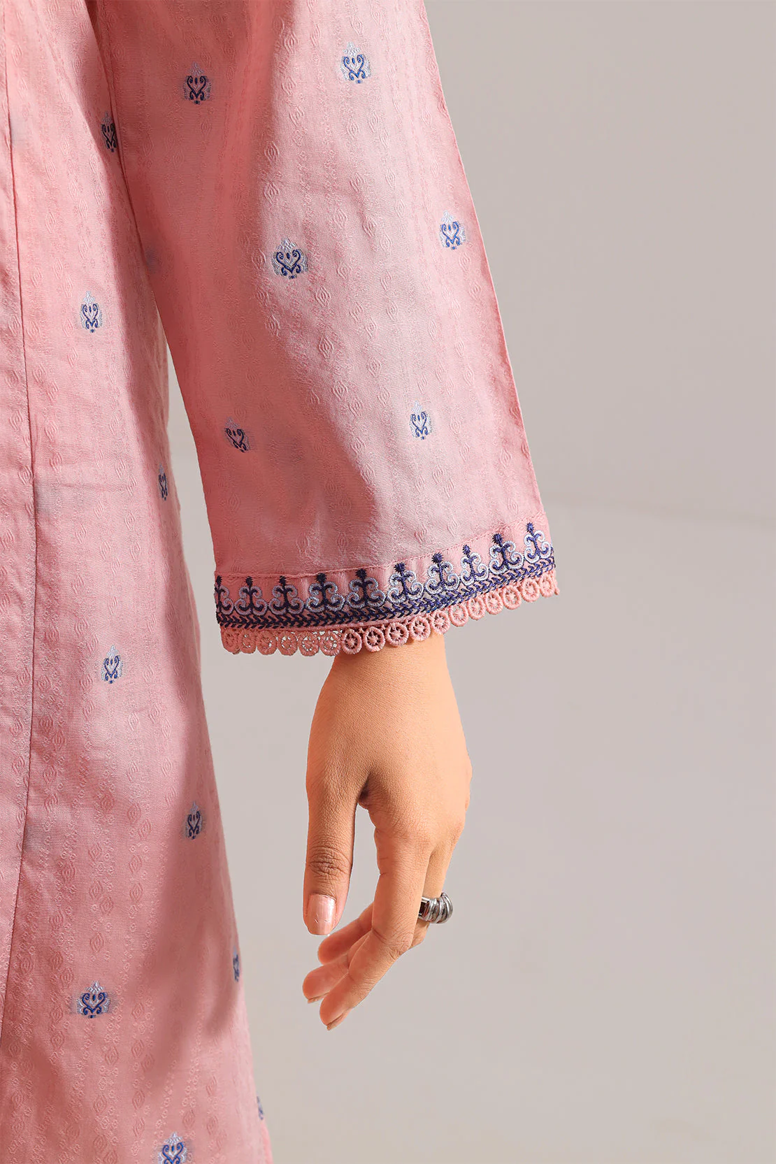 Embroidered Cotton Jacquard Stitched Shirt - Image 6