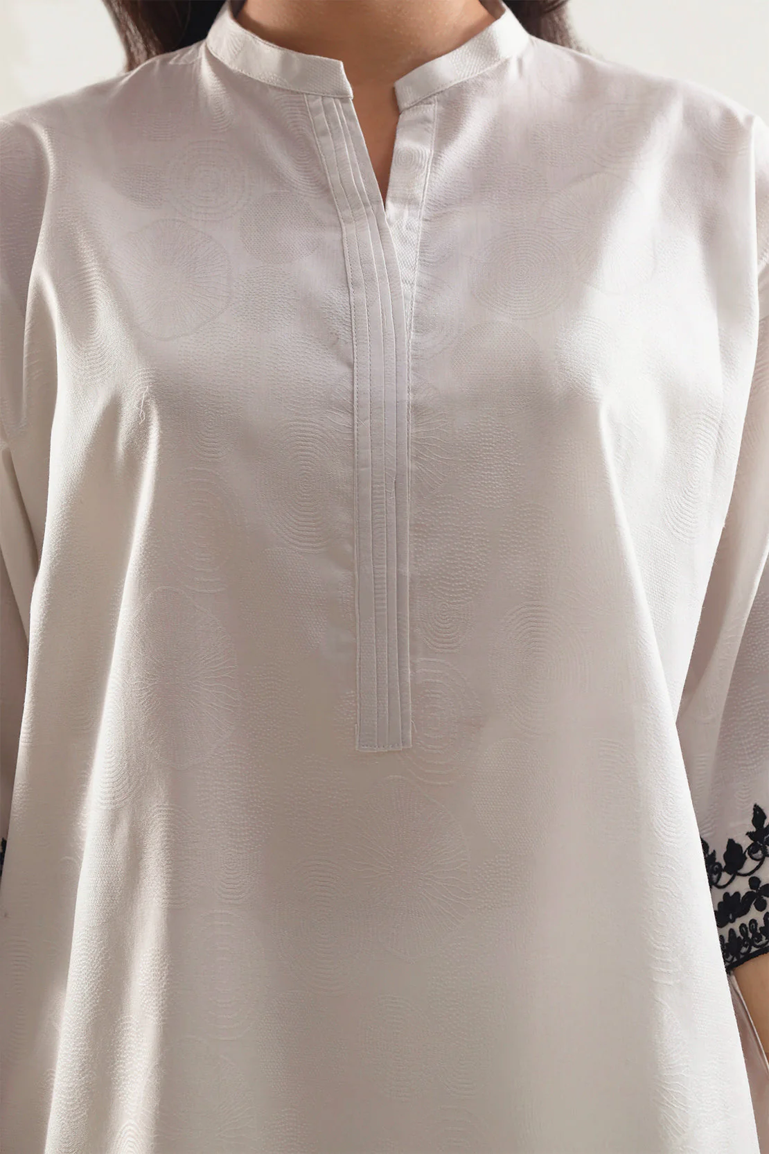 Embroidered Cotton Jacquard Stitched Shirt - Image 3