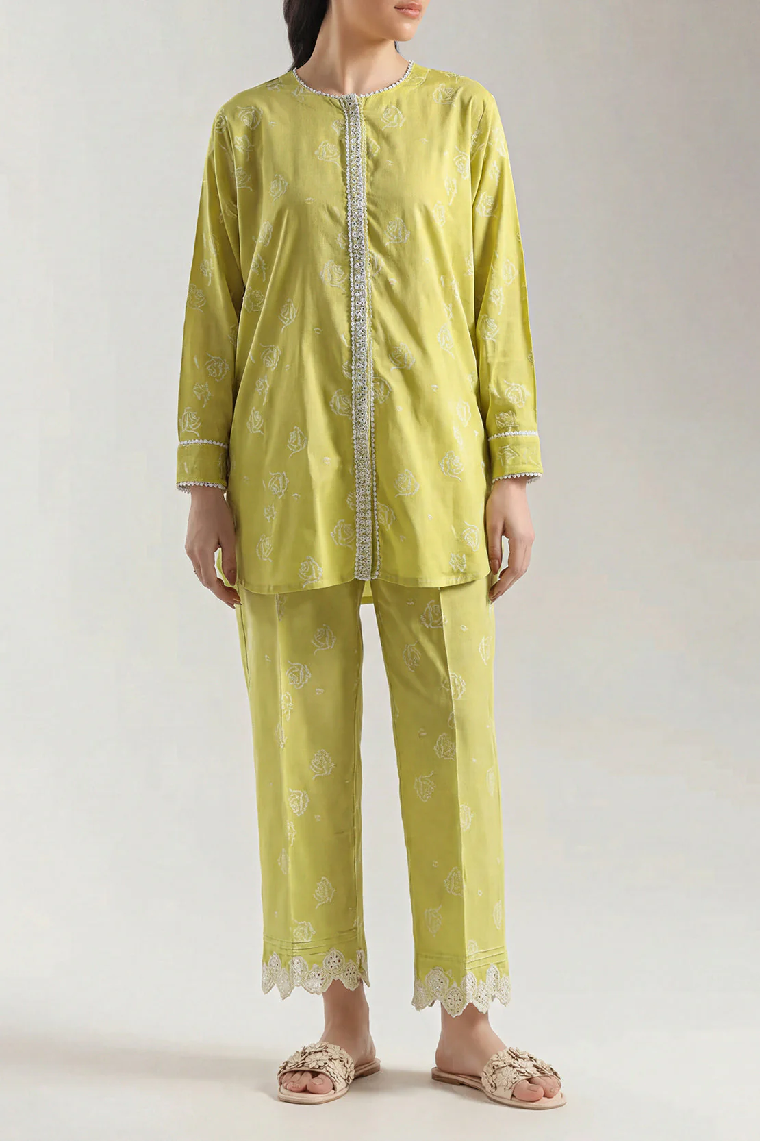 Embroidered Cotton Jacquard Stitched Shirt - Image 2