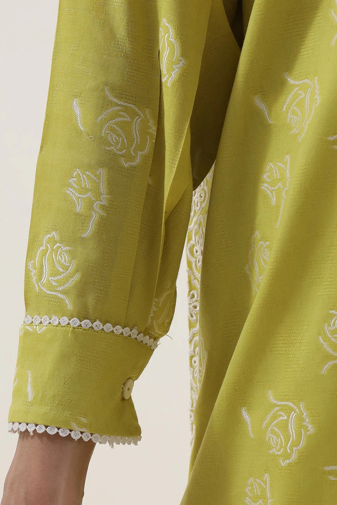 Embroidered Cotton Jacquard Stitched Shirt - Image 4