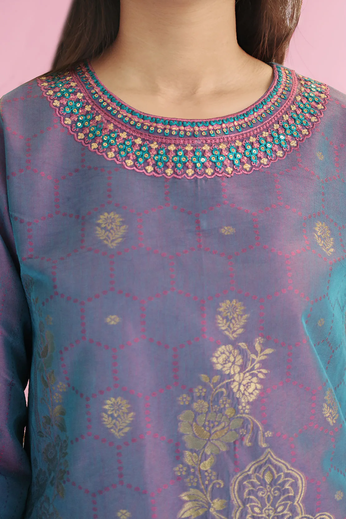 Embroidered Cotton Jacquard Stitched/Unstiatched 2 Piece (Shirt/Dupatta) - Image 4