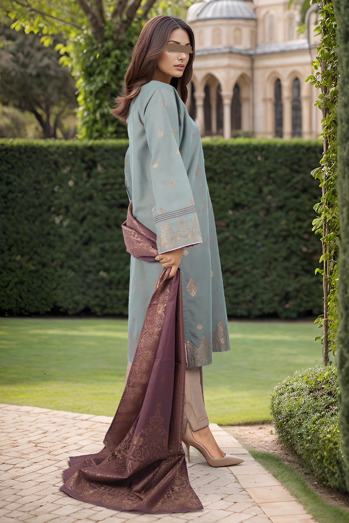 Embroidered Cotton Jacquard Stitched/Unstitched 2 Piece (Shirt/Dupatta) - Image 4
