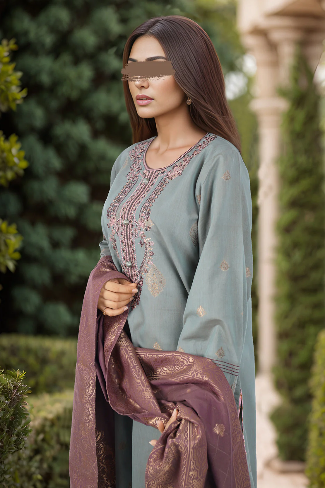 Embroidered Cotton Jacquard Stitched/Unstitched 2 Piece (Shirt/Dupatta) - Image 6