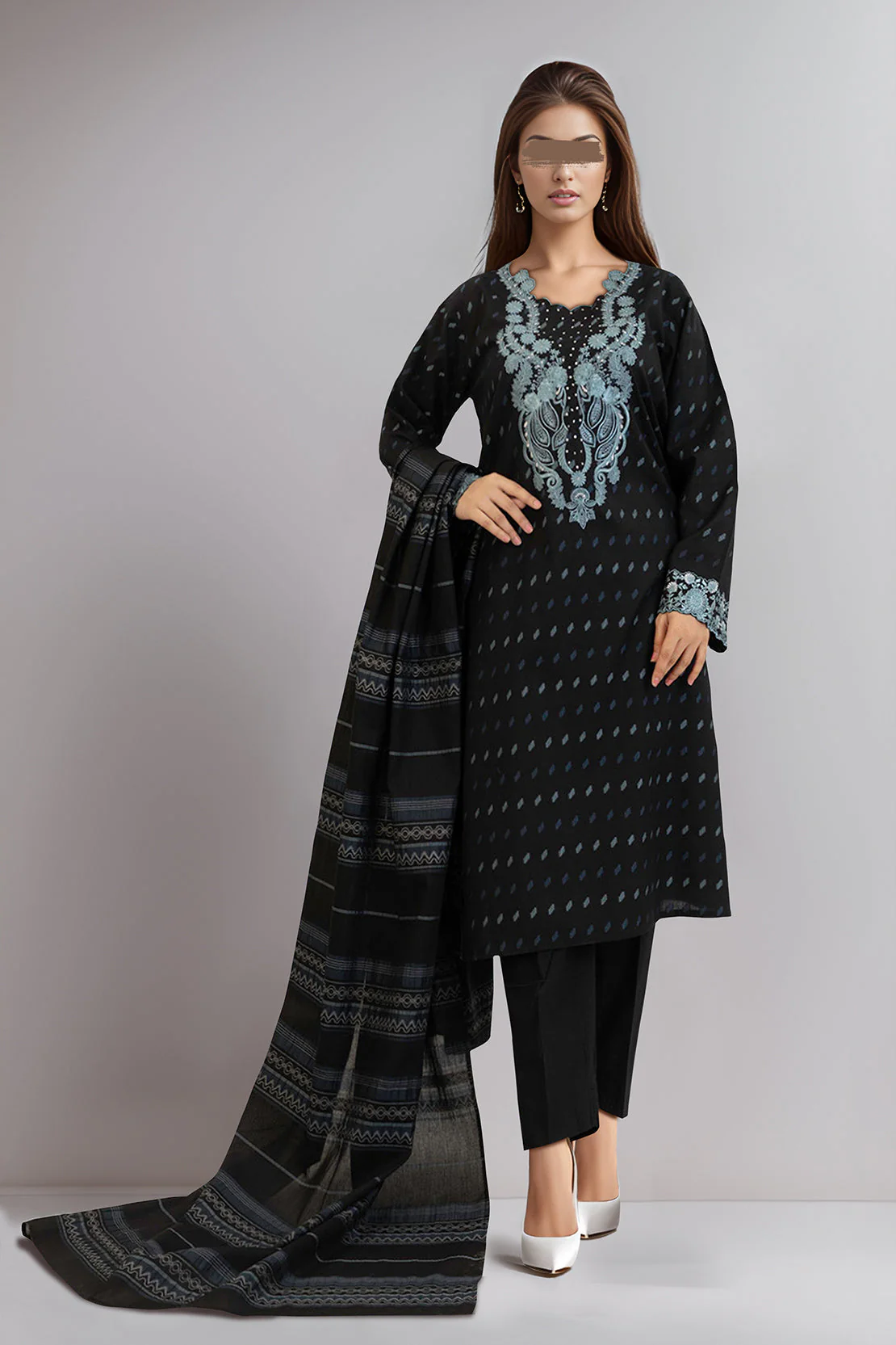 Embroidered Cotton Jacquard Stitched/Unstitched 3 Piece - Image 2