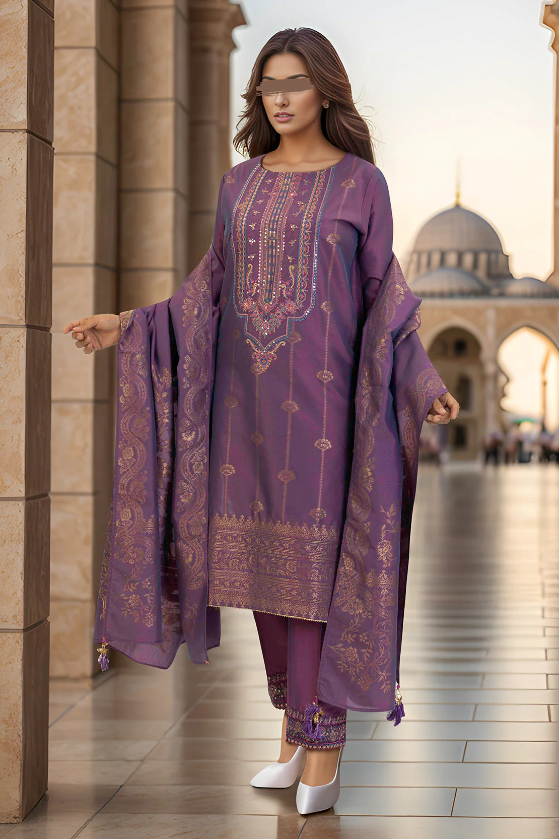 Embroidered Cotton Jacquard Stitched/Unstitched 3 Piece - Image 2
