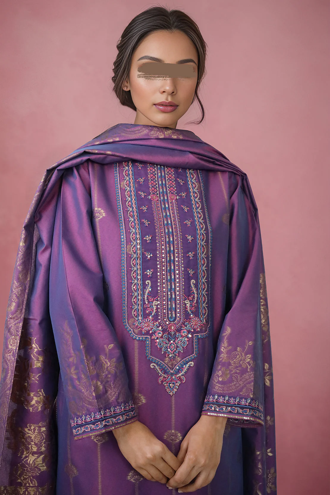 Embroidered Cotton Jacquard Stitched/Unstitched 3 Piece - Image 4