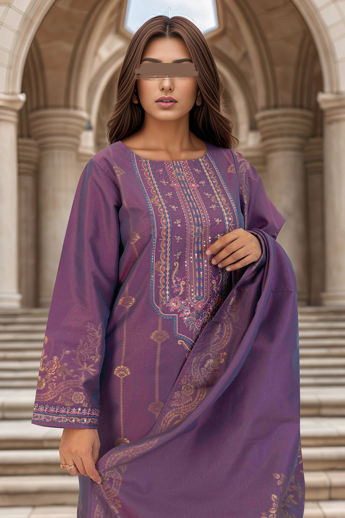 Embroidered Cotton Jacquard Stitched/Unstitched 3 Piece - Image 5